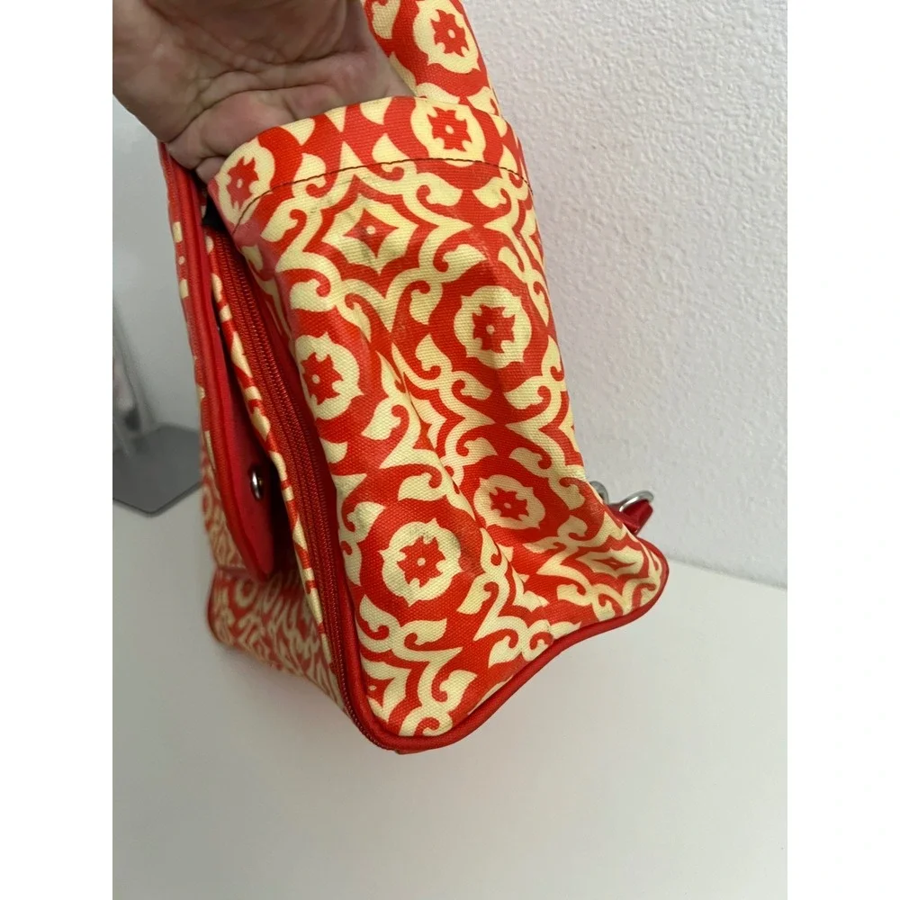 Petunia Pickle Bottom Boxy Backpack Diaper Bag Red Cream Geometric Tile Print
